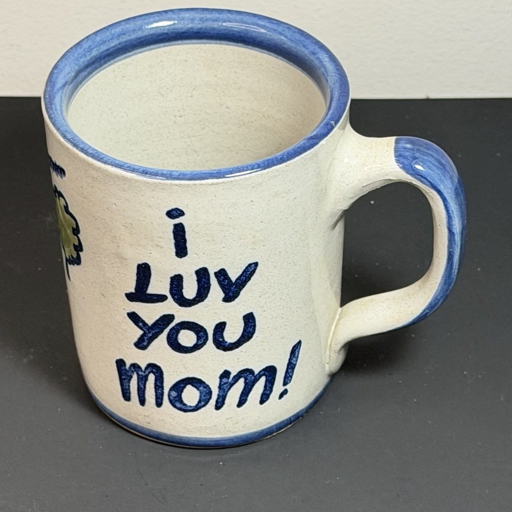 Louisville Stoneware Pottery Mug Cup "I Luv You Mom" with Boy Girl